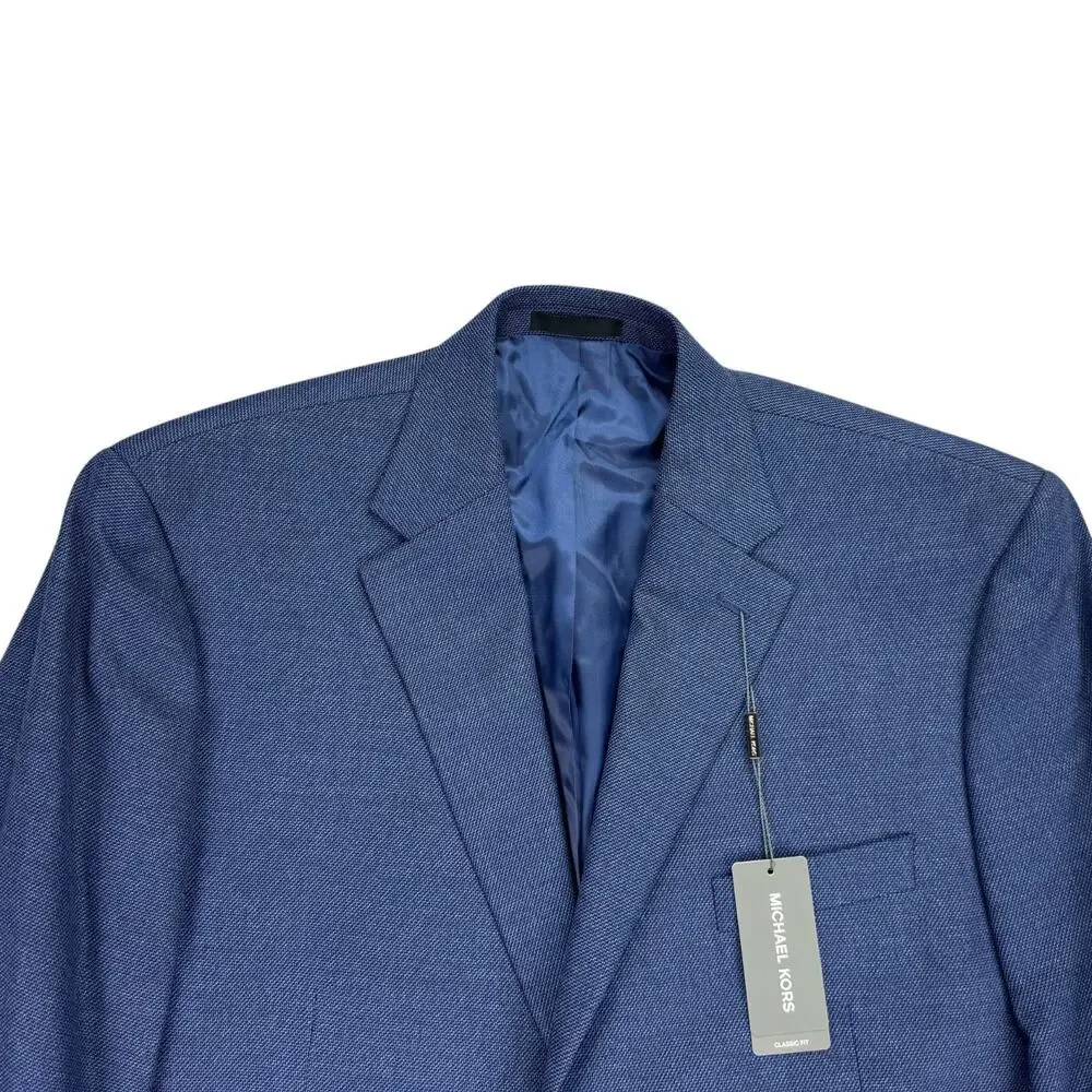 Michael Kors Mens Kent Classic Fit Stretch Twill Sport Coat Blue 46L